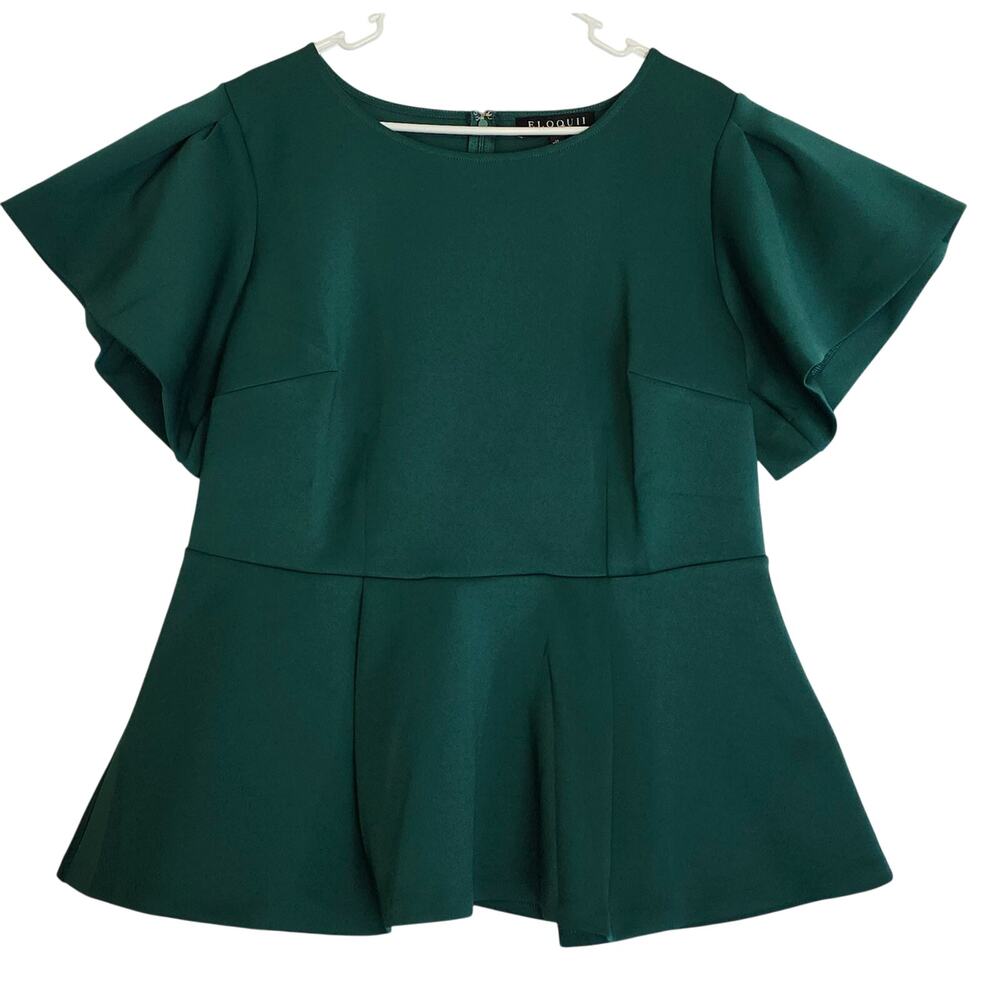 Eloquii Women's Green Flare Short Sleeve Peplum Top, Size 14